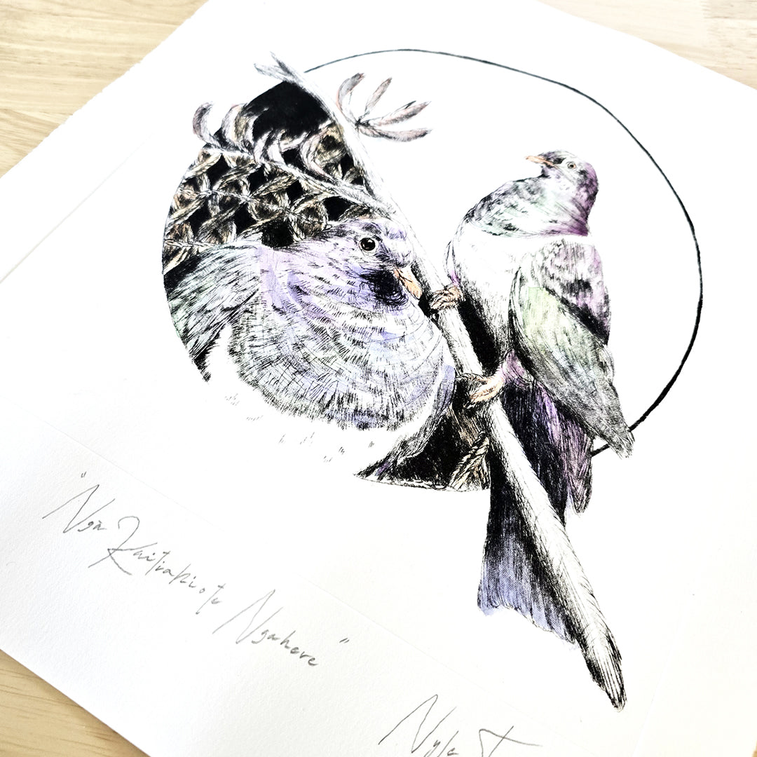 NGĀ KAITIAKI O TE NGAHERE - Ltd Edition Dry Point Etching Print + Watercolour