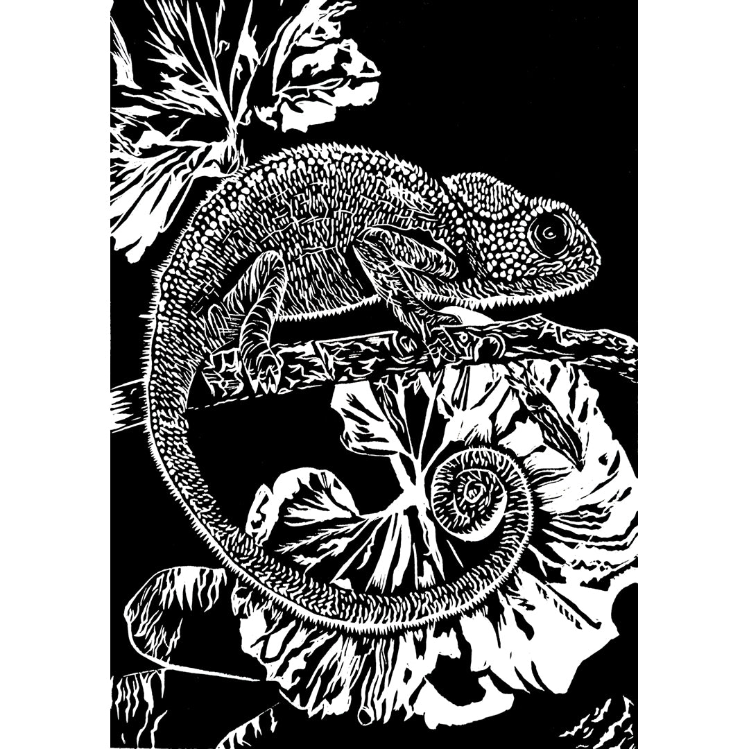 C is for Chameleon - Lino Print