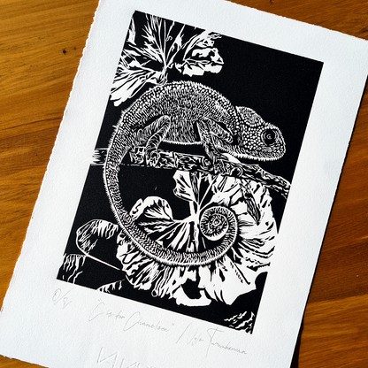 C is for Chameleon - Lino Print