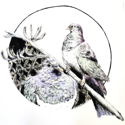 NGĀ KAITIAKI O TE NGAHERE  - Ltd Edition Dry Point Etching Print + Watercolour