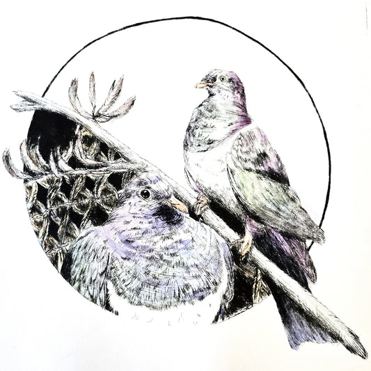 NGĀ KAITIAKI O TE NGAHERE  - Ltd Edition Dry Point Etching Print + Watercolour