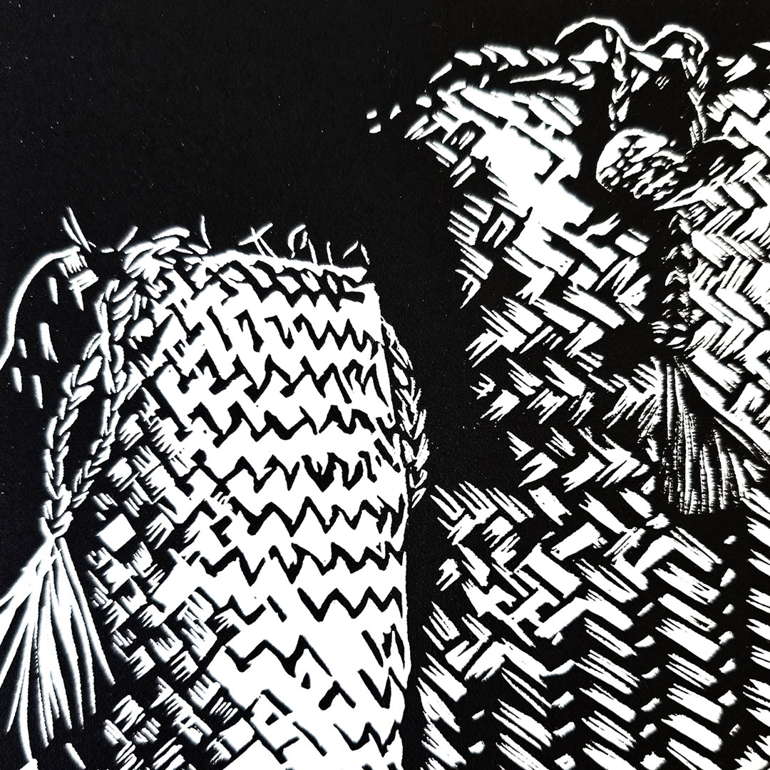 NGĀ KETE PIKAU - Lino Print