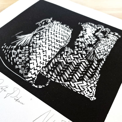 NGĀ KETE PIKAU - Lino Print